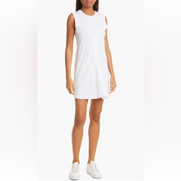 ATM Anthony Thomas Melillo Center Ruched Cotton Jersey Dress | White, Large - Picture 1 of 8